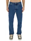 Palm Angels Monogram-embossed Straight-leg Jeans In Blue