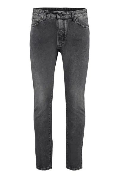 Palm Angels Straight Leg Jeans With Maxi Logo In Gray