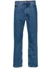 Palm Angels Straight Leg Jeans With Monogram Embroidery In Blue