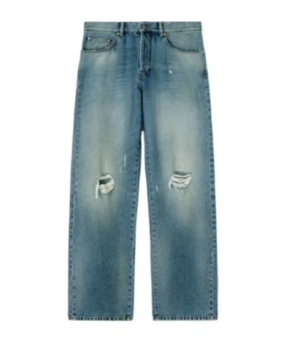 Palm Angels Straight Leg Ripped Jeans In Blue