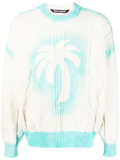 Palm Angels Street-ready Logo Knit Sweatshirt For Men In White