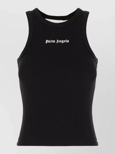 Palm Angels Stretch Cotton Sleeveless Ribbed Knit Top In Black