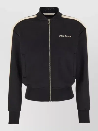 Palm Angels Stretch Cotton Sweatshirt High Collar In Black