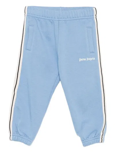 Palm Angels Babies' Stripe-detail Cotton Track Pants In Blue