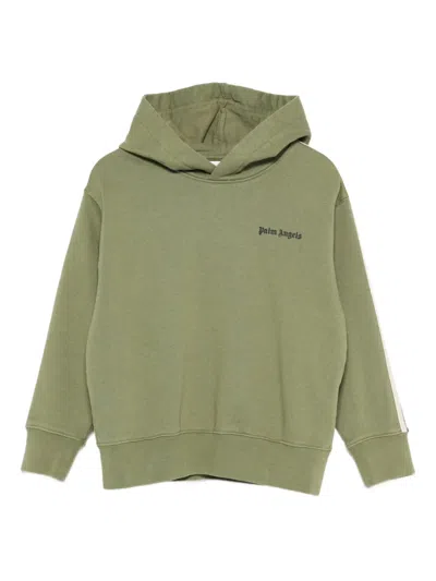 Palm Angels Kids' Stripe-detail Hoodie In Green