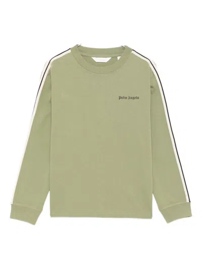 Palm Angels Kids' Stripe-detail Long-sleeve T-shirt In Green