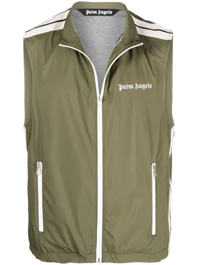Palm Angels Stripe-trim Gilet Jacket In Green