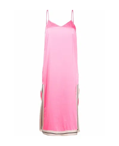 Palm Angels Stripe Trim Slip Midi Dress In Pink