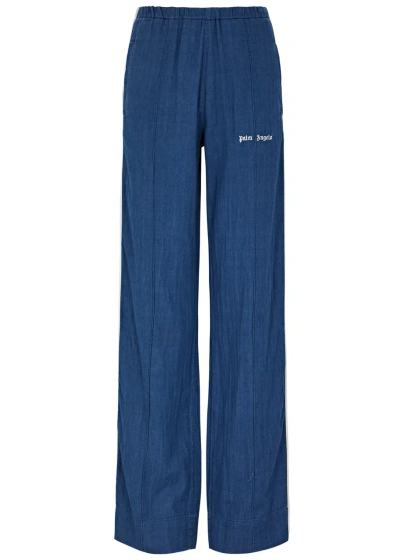 Palm Angels Striped Chambray Track Pants In Blue