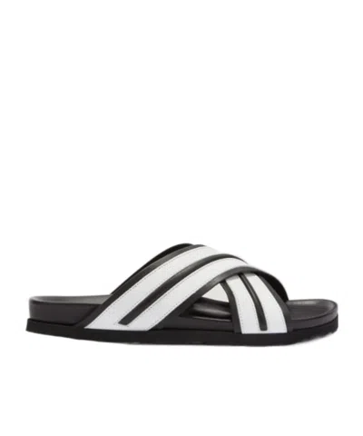 Palm Angels Striped Criss-cross Slides In Animal Print