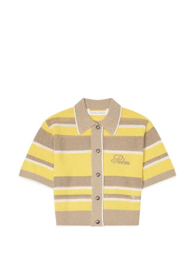 Palm Angels Striped Embroidered Cardigan In Yellow