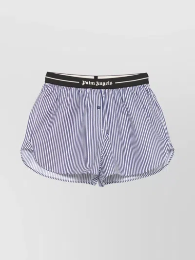 PALM ANGELS STRIPED LOGO SHORTS CURVED HEM