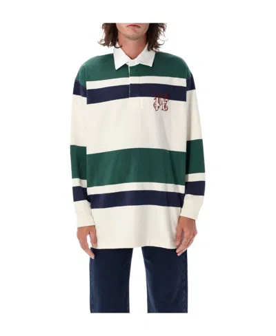 Palm Angels Striped Long-sleeved Polo Shirt In White
