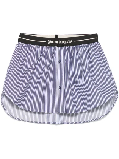 Palm Angels Logo Band Striped Mini Skirt In Blue