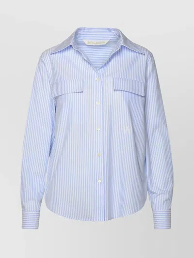 Palm Angels Striped Pattern Cotton Shirt In Blue