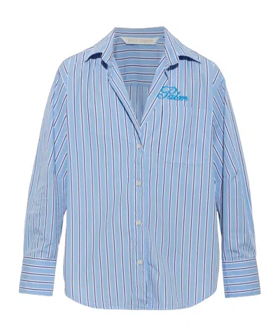 Palm Angels Striped Embroidered-logo Shirt In Blue