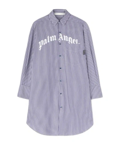 Palm Angels Striped Shirt Skirt In Navy Blue - Off White