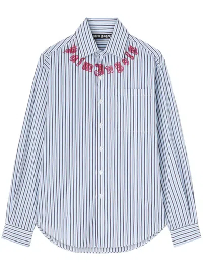 Palm Angels Logo-print Striped Cotton Shirt In Blue
