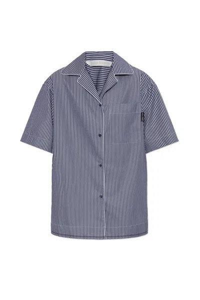 Palm Angels Curved Logo-print Striped Shirt In Blue