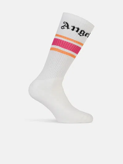 Palm Angels Striped Socks In White Cotton