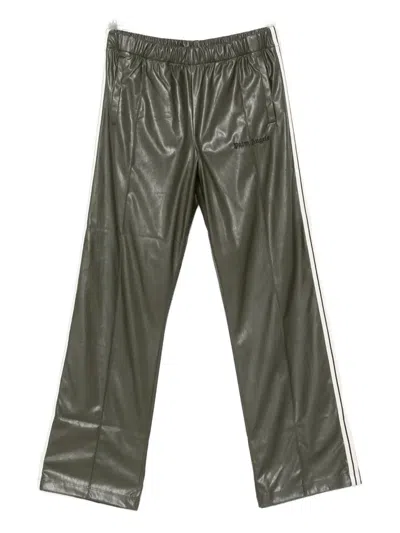 Palm Angels Kids' Striped Straight-leg Trousers In Green