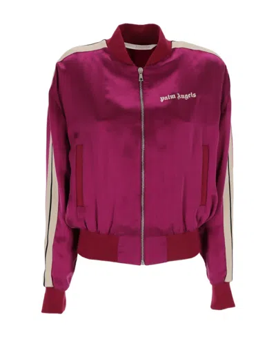 Palm Angels Striped Zipped Bomber Jacket In Purple