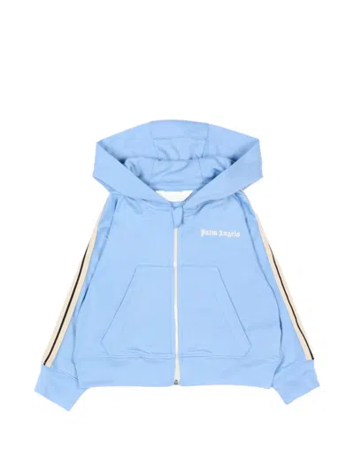 Palm Angels Babies' Stripe-detail Zip-up Hoodie In Blue