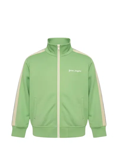 Palm Angels Kids' Stripe-detail Zip-up Jacket In Green
