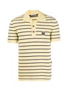 Palm Angels Stripy Terry Knitted Logo Polo Shirt In Neutral