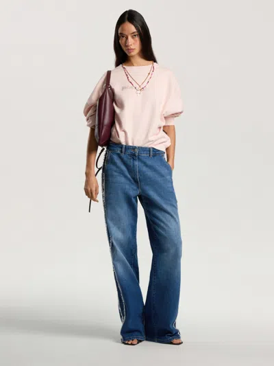 Palm Angels Stud Logo Crew In Rose Pink - Off White