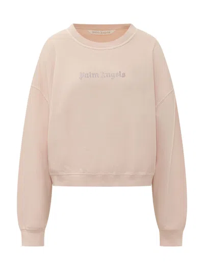 Palm Angels Stud Logo Crew Sweatshirt In Rose Pink-off White