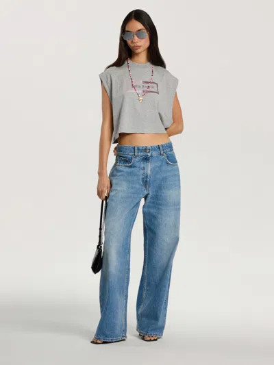 Palm Angels Studded Box Logo Tank Top In Gray