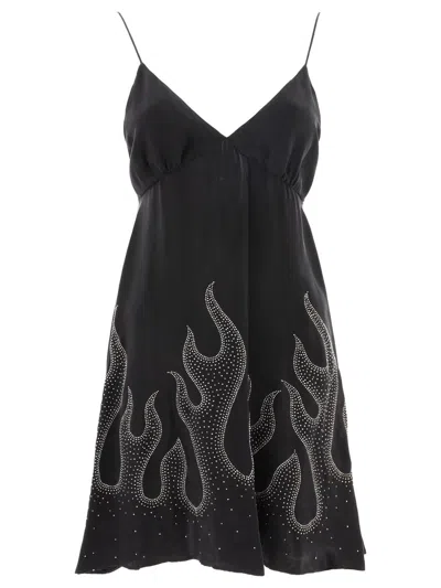 Palm Angels Flame-print Minidress In Black