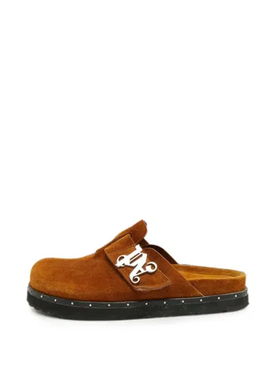 Pre-owned Palm Angels Studded Logo-detail Mules In Brown