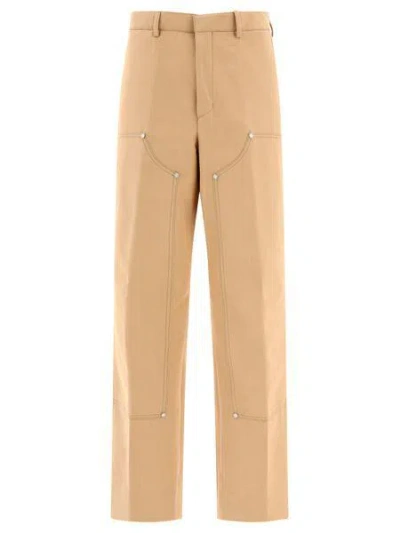 Palm Angels Stylish Beige And Black Monogram Workwear Pants For Men