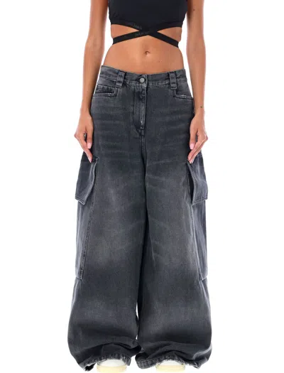 Palm Angels Wide Denim Jeans In Grey