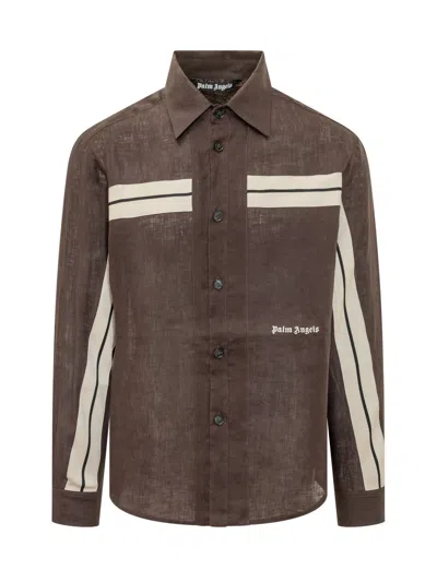 Palm Angels Stylish Shirt With Classic Collar In Brown Off White