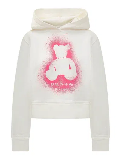 Palm Angels White Cotton Hooded Sweatshirt In Multi