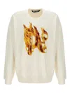 Palm Angels White Crewneck Sweatshirt With Burning Logo Print In Cotton Man In White