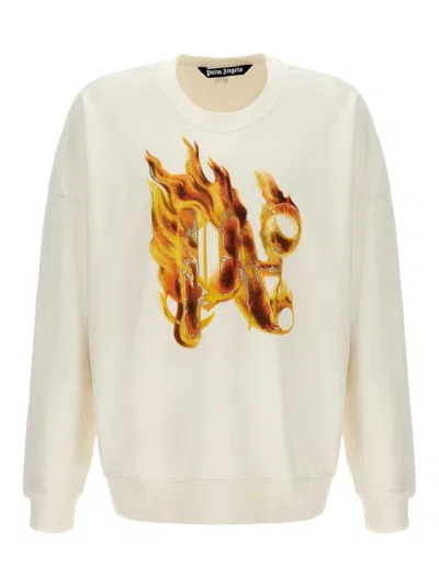 Palm Angels Burning Monogram Sweatshirt In White