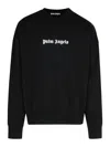 Palm Angels Black Cotton Crew Neck Sweatshirt With White Logo In Black
