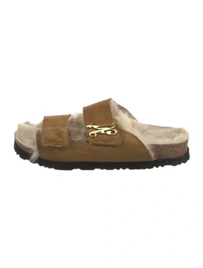 Pre-owned Palm Angels Suede Colorblock Pattern Slides In Neutral
