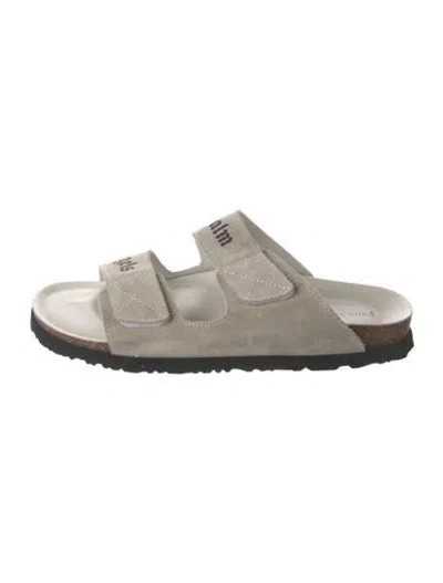 Pre-owned Palm Angels Suede Graphic Print Slides In Neutral