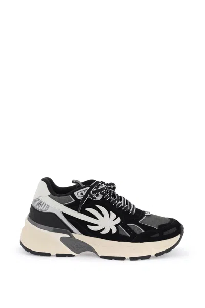 Palm Angels The Palm Black Grey Leather Runner Sneakers