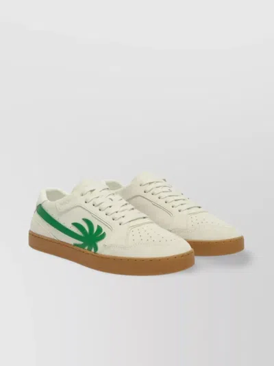Palm Angels Suede Sneakers Fresh Palm Detail In White - Green