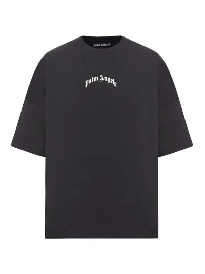 Palm Angels "back Curved Logo Oversized" Short Sleeves T-shirt Clothing In Black