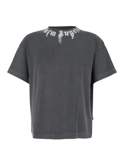 Palm Angels Neck Logo Regular T-shirt In Gray