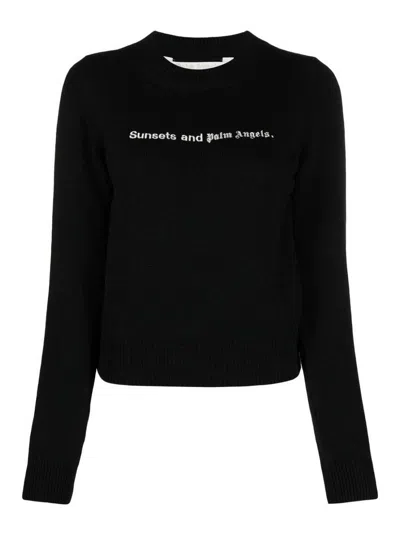 Palm Angels Logo Embroidered Crewneck Jumper In Black