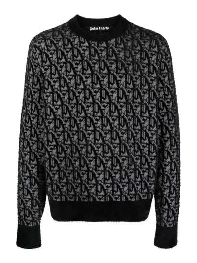 Palm Angels Monogram Crew-neck Sweater In Black