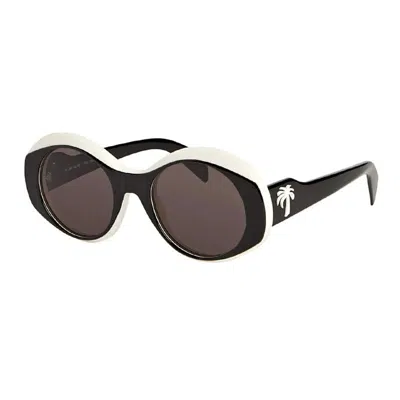 Palm Angels Sunglasses Round Full Rim, Black/white Frame And Grey Lens Peri027sdoyle0107